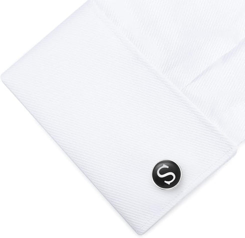 HONEY BEAR Initial Alphabet Letter Cufflinks Round for Mens Wedding Gift,Black A-Z...