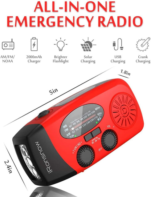 Solar Emergency Hand Crank Weather Radio, Portable Self Powered NOAA AM/FM Radios with SOS Alarm LED Flashlight 2000mAh Smart Phone USB Charger fo...
