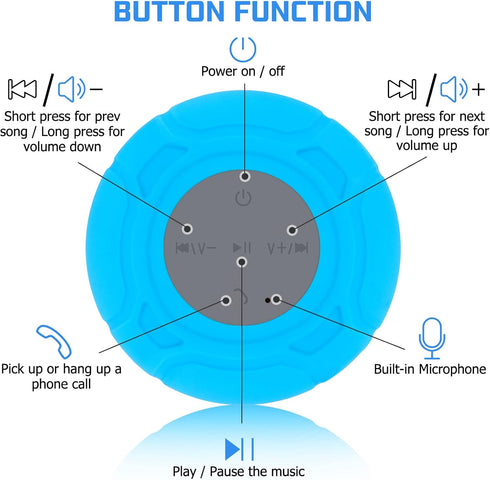 Waterproof Bluetooth Shower Speaker Portable Wireless Water Resistant Handsfree Speakerphone with Built-in Mic?Suction Cup for Bathroom Blue...