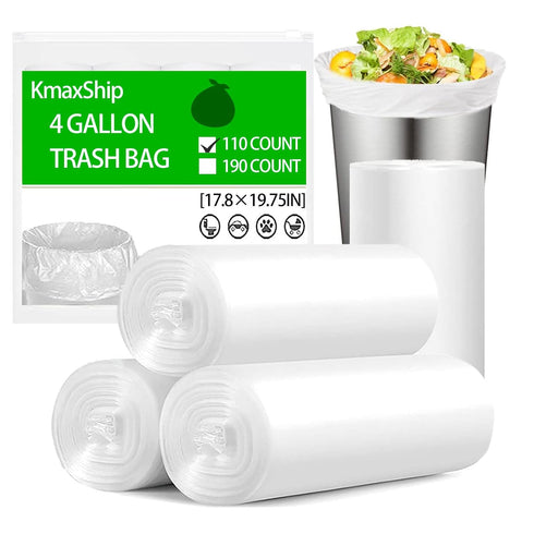 4 Gallon Small Trash Bags - 110 Count 4 Gallon Trash Bag for Office Bedroom, Small Garbage Bags for Bathroom, 4 Gallon Small Trash Can Liners-Whit...