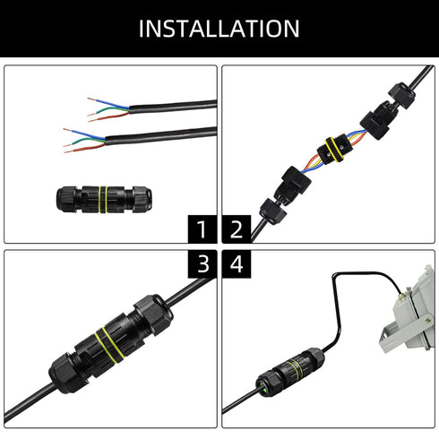5-Pack IP68 Waterproof 2 Way 3-Core Junction Box Electrical Cable Connector, M16 Wire Range(3.5-10mm), Wire Connector for Outdoor Quick Repair Ext...