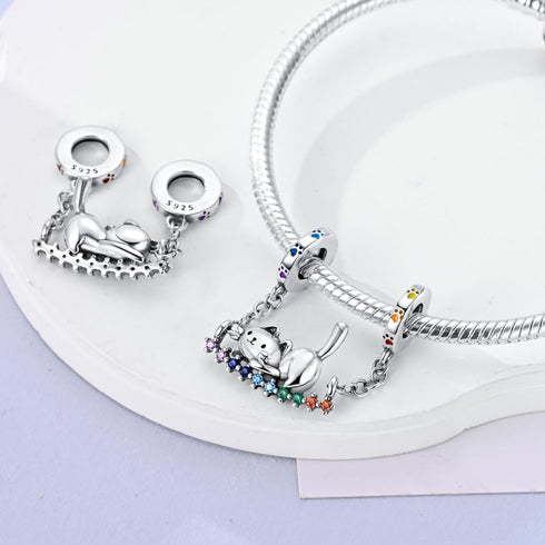 Parmuz 925 Sterling Silver Charm for Charm Bracelet Necklace Dream catcher Feathers Tassel charm lucky Chameleon cat dangle charm Beads Birthday C...