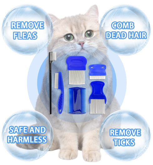 Pet Dog Eye Combs 6Pcs Pet Flea and Tick Comb Pet Grooming Comb for Gently Cleaning Tear Marks Crust and Mucus(Black and Blue)...