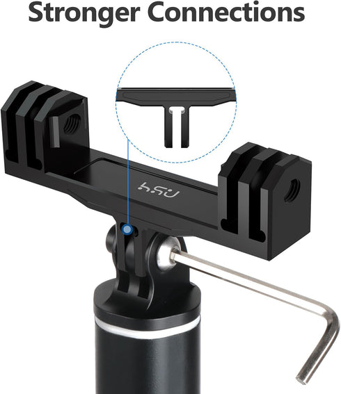 HSU Aluminum Dual Twin Mount Adapter for GoPro Hero 12/11/10/9/8/7/6/5/4 DJI Osmo Action AKASO Campark and Other Action Cameras...