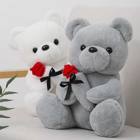 12 inch Teddy Bear Stuffed Animal with Rose, Soft Cuddly Stuffed Plush Bear, Gifts for Kids Baby Toddlers on Baby Shower, Valentine's Day (White)...