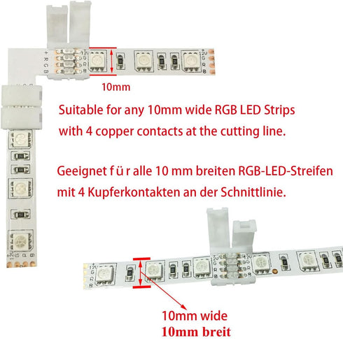 10pcs 4 Pin LED Strip Corner Connector for SMD 5050 RGB LED Strip Light 10mm Wide LED Tape Connector Solderless RGB 5050 LED Ribbon L Shape Connec...