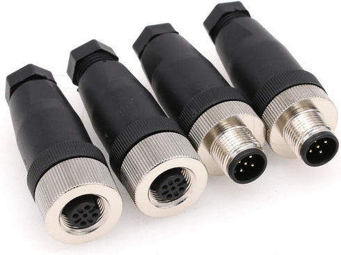 Eonvic 2 Sets M12 5 Pin Male & Female A Code Circular Aviation Plug Industrial Sensor Connector 60V 4A Waterproof Straight 12mm Connector Plug Cab...