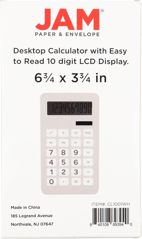 JAM PAPER Desktop Calculator - 10 Digit LCD Display - 3 3/4 x 6 3/4 Inches - White - Sold Individually...