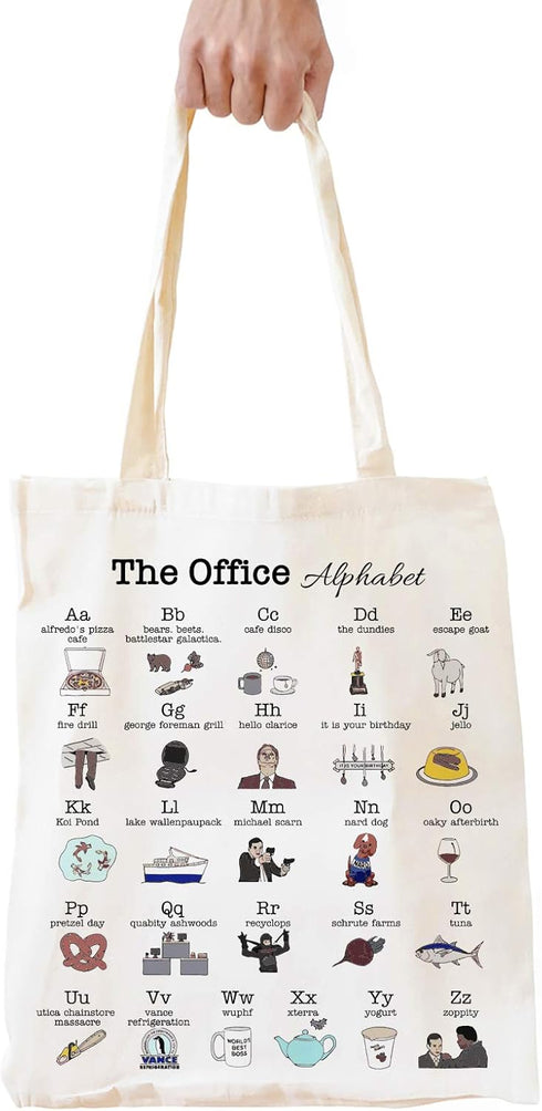 Funny The Office Merch Gifts Tote Miffy Bag For Women TV Show Alphabet Theme Natural Reusable Cute Eco-Friendly Cotton Tote Bag, Off White...