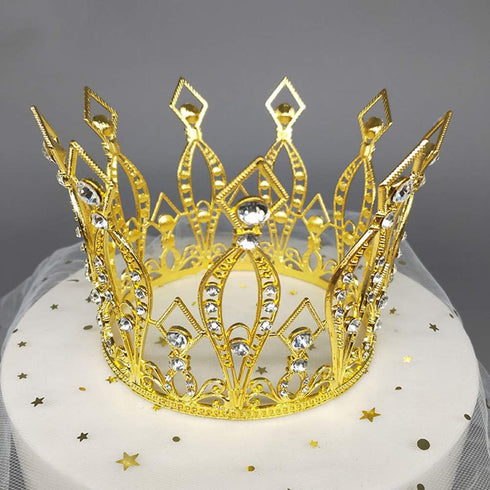 JANOU Crown Tiara Cake Topper Crystal Children Hair Ornaments for Wedding Birthday Baby Shower Party Cake Decoration (Gold)...