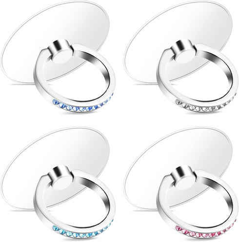 4 Pcs Diamond Phone Ring Holder Grip, Transparent Cell Phone Finger Ring Grip Kickstand, 360° Degree Rotation Finger Ring Stand, Compatible with M...
