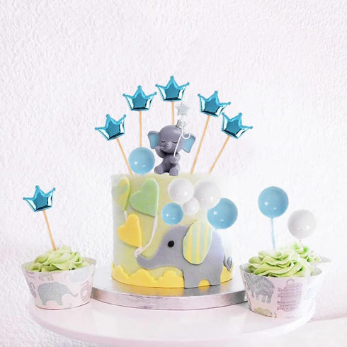 Newmemo Elephant Cake Toppers Balls Cake Decorations with Mini Elephant Blue Crown Cake Picks for Boy Girl Baby Shower Birthday Party Decorations...