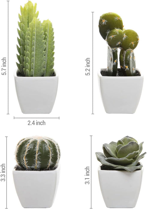 MyGift Set of 4 Assorted Miniature Artificial Succulent & Cactus Plants in White Cube-Shaped Pots...