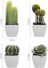 MyGift Set of 4 Assorted Miniature Artificial Succulent & Cactus Plants in White Cube-Shaped Pots...