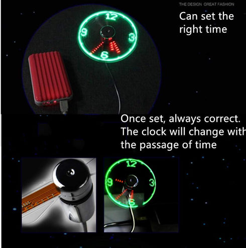 DECVO USB LED Clock Fan 90mm USB-Powered Portable Mobile USB Fan with Clock, LED Light Time (2 PACK)...