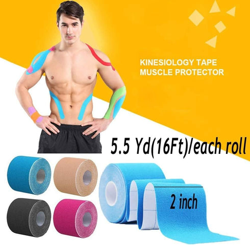 2 Rolls Waterproof Breathable Kinesiology Tape, Athletic Elastic Kneepad Muscle Pain Relief Knee Taping for Gym Fitness Running Tennis Swimming (B...