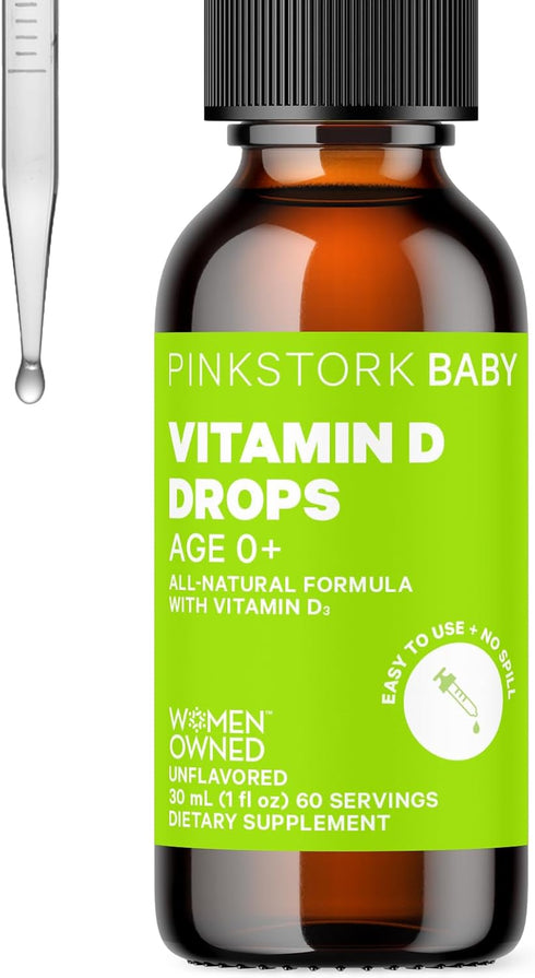 Pink Stork Baby Liquid Vitamin D Drops for Infants, 400 IU Vitamin D3 for Newborns and Kids to Help Support Bone Development and Healthy Immune Fu...