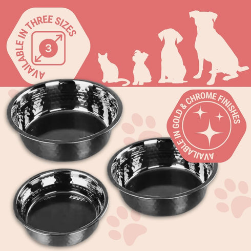 2pcs Stainless Steel Dog Bowls, Hammered Thickened Metal Dog Bowl Feeding or Water Bowls for Small/Medium/Large Sized Dogs & Cats Stackable Metal ...