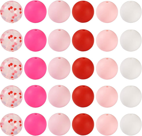 Beadthoven 15mm Silicone Beads 6 Colors Pink Red White Silicone Beads for Keychain Making Confetti Round Rubber Silicone Beads Kit for Pens Lanyar...