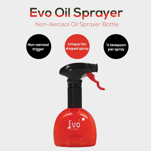 Evo Mini Oil Sprayers, Non-Aerosol for Olive Oil, Cooking Oils, and Vinegars, Red, 8-Ounce Capacity, Set of 2...