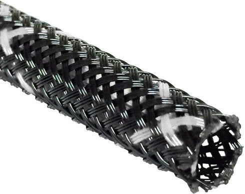 Electriduct 3/8" PET High Flame Retardant Expandable Braided Flexible Cable Sleeve - Black w/White Tracer - 25 Feet...