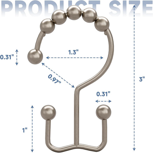 Titanker Shower Curtain Hooks Rings, Rust-Resistant Metal Double Glide Shower Hooks for Bathroom Shower Rods Curtains, Set of 12 Hooks - Matte Nic...