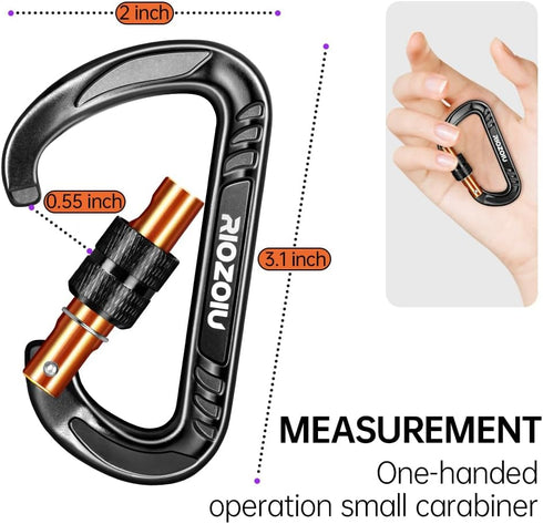 Heavy Duty Lightweight Locking Carabiner Clips 12KN D Ring for Camping Hiking Outdoor Gym etc, Carabiner with Lock Small Carabiners for Dog Leash ...