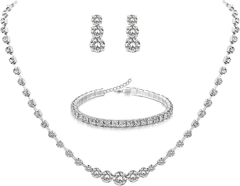 UDYLGOON Crystal Bridal Jewelry Set Tennis Earrings Necklace Bracelet Set for Women Bride Bridemaid Prom Wedding Accessories...