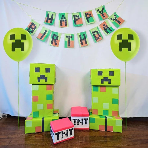 Multicolor Latex Minecraft Balloons (12") 8 Count - Vibrant & Durable Material, Perfect for Gamers' Epic Party Celebrations...