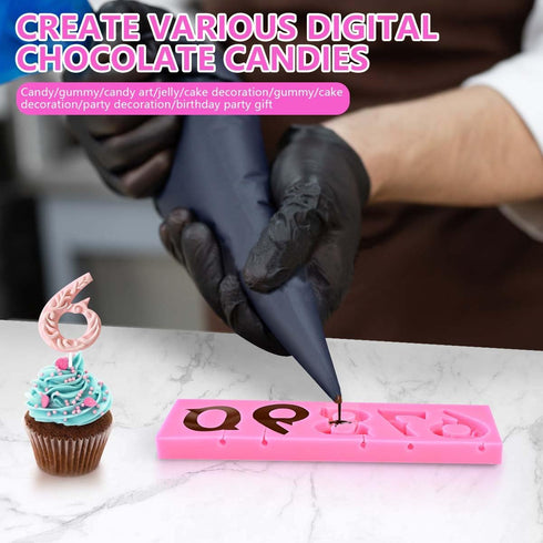OBTANIM Silicone Number 0-9 3D Embossed Fondant Chocolate Mold with Stick Hole for Birthday Cake Decorating DIY Baking...