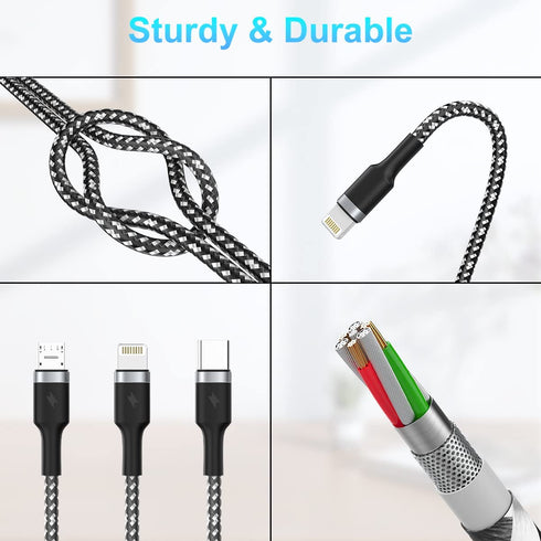 100W USB C Multi Fast Charging Cable, 6FT 6A USB C/A to Multi Charging Cable, 5 in 1 Braided Multi Charging Cable with Type C/Lightning/Micro USB ...