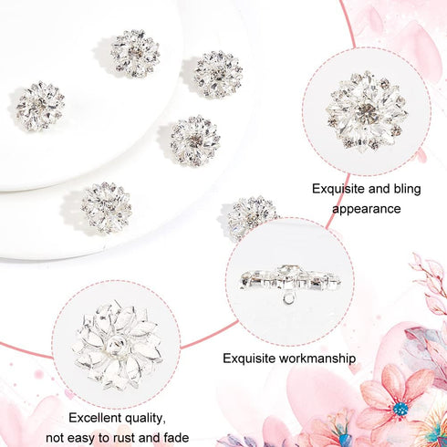 FINGERINSPIRE 6PCS 26.5MM Flower Brass Rhinestone Shank Buttons Crystal Silver Color Sew On Buttons with 1-Hole and Flat Back, Fashion Claw Rhines...