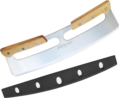 ALLTOP Pizza Cutter Rocker,Stainless Steel Blade Knife With Double Wooden Handle & Plastic Cover, Large Pizza Slicer/Chopper, Essential Kitchen To...