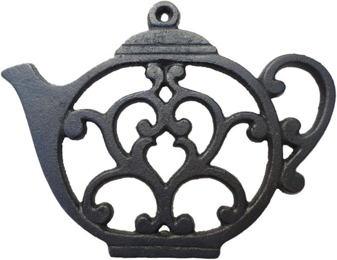 Teapot Cast Iron Trivet for Hot Pots & Kitchen & Dining Table, Gift for Home, Metal Wall Art & Home Decor, 2 or More for Set, Black, 8 by 6.1 Inch...