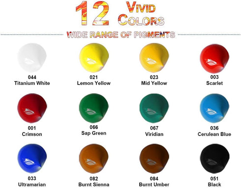 Acrylic Paint Set,Canvas Painting Kit with 12 Colors Artist Quality, 3 Art Brushes & 1 Palette for Adults Beginners,Craft Paint Tubes for Canvas W...
