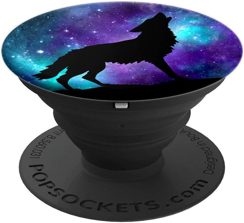 Galaxy Wolf Star Surreal Wild Lone Wolves Double-Exposure PopSockets Adhesive PopGrip...