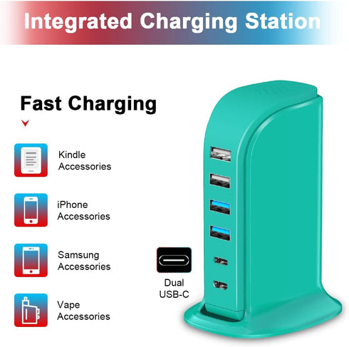 USB Charger Block Upoy, Charging Station for Multiple Devices Apple, USB Hub Power Strip Multiple Ports, Power Block Adapter for Phone, Tablet, Ea...