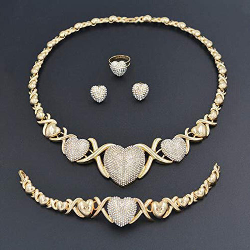 Giffor 14K Gold Filled Jewelry Set Necklaces For Women Bracelets Stud Earrings And Rings Sweetheart Gifts...