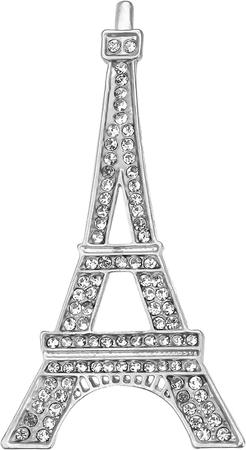 Gyn&Joy Silvery Tone Clear Crystal Rhinestones Eiffel Tower Fashion Brooch Pin...
