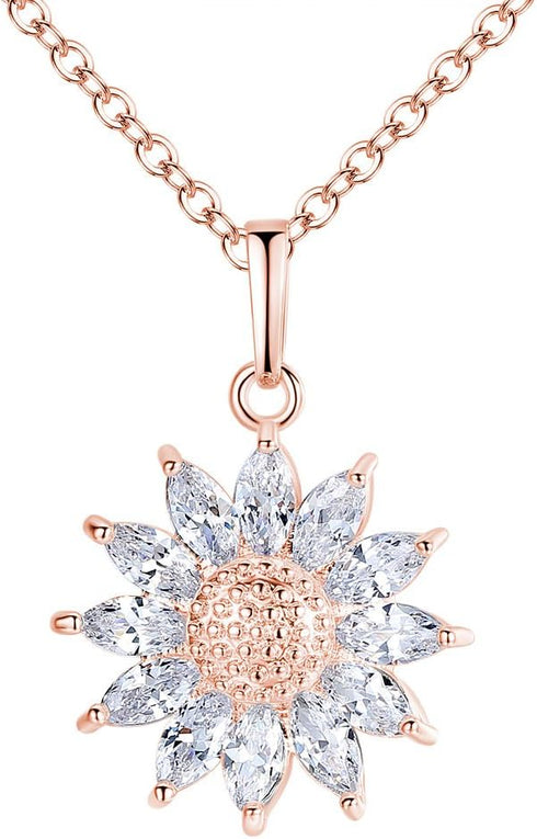 COLORFUL BLING 14K Gold Plated Sunflower Necklace Cubic Zircon Gold Silver Sunshine Daisy Flowers Choker Necklace Chain Sun Jewelry for Women Gift...