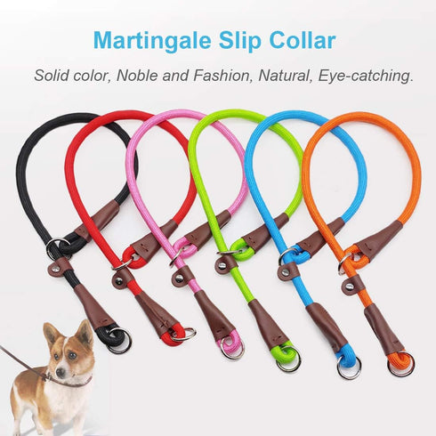 MayPaw Slip Collar Nylon Rope Choke Collar for Dog Training- No Pull Round Martingale Dog Collar for Small Medium Large Dogs...