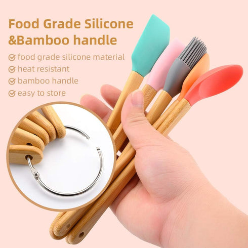 5 Piece Silicone Spatula,Mini Rubber Spatula Wooden Handle,Heat Resistant Silicone Spatula Set,Kitchen Utensils Non-Stick For Baking,Cooking And M...