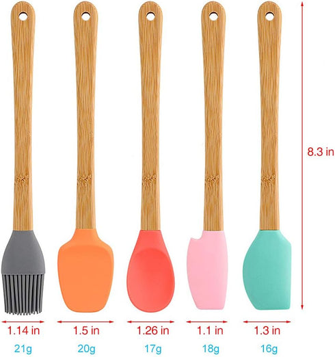 Silicone Spatula, 5 Pack Mini Spatulas Scrapers with Bamboo Handle for Cooking Baking Nonstick Cookware Kitchen Utensils High Heat Resistant BPA F...