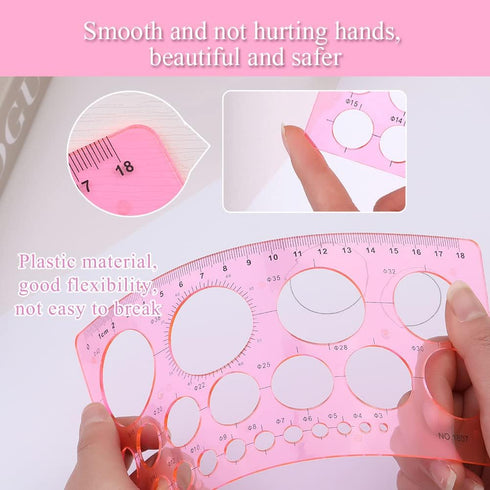 LOKUNN Circle Template for Drawing, Pink Ruler Quilling Tool, Round Hole Ruler Tool, Multi-Function Round Plastic Geometric Stencil Rulers Drawing...