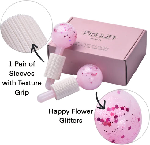 Ice Globes for Facials – Facial Tools for Face & Eye Puffiness Relief, Cool Skincare Cryo Tools - Pink Drink Glitter...