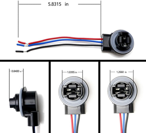 Muzzys - Set of 2-3157/4157 Wire Harness Pigtail Socket for LED and Standard Bulbs Turn Signal, Brake Light, DRL, Daytime Running Lights, Backup, ...