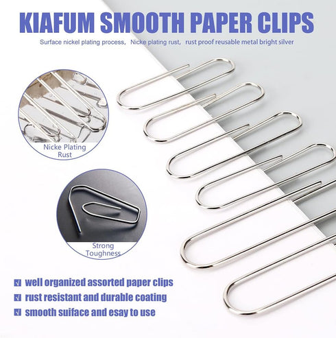 Paper Clips, 500 Pcs Assorted-Size Paperclips, Premium Paper Clip, Silver Paper Clips Large Medium and Small, Rustproof Metal Paper Clips for Offi...