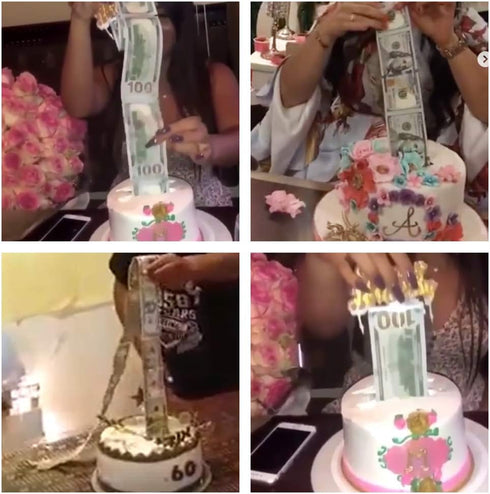 Money Pull Out Kit - Birthday Money Box with 1 Pcs Happy Birthday Cake Topper and 20 Transparent Bag Connected Pockets Cake Decoration...