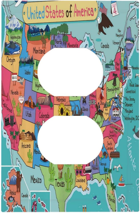 Turquoise USA Map Art Historical Atlas 1 Gang Outlet Covers Duplex Receptacle Device Plug Socket Wall Plate Electrical Faceplate Switchplates Cart...
