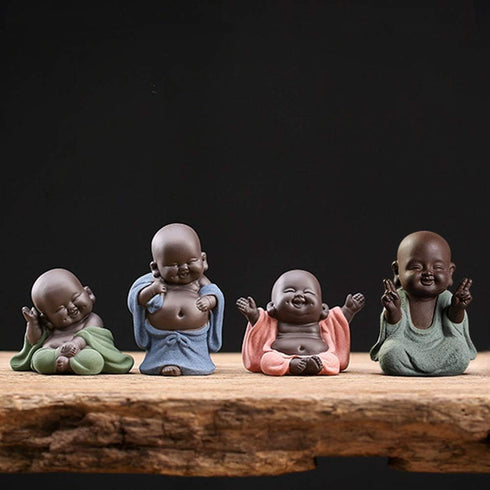 Kingzhuo Ceramic Tiny Cute Buddha Statue Monk Figurine Creative Baby Crafts Dolls Ornaments Gift Classic Delicate Ceramic Arts and Crafts Tea Acce...